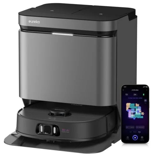 Aspirateur robot laveur Eureka J15 Pro Ultra avec aspiration de 16 200 Pa, système anti-emmêlement et lavage à l'eau chaude - Noir