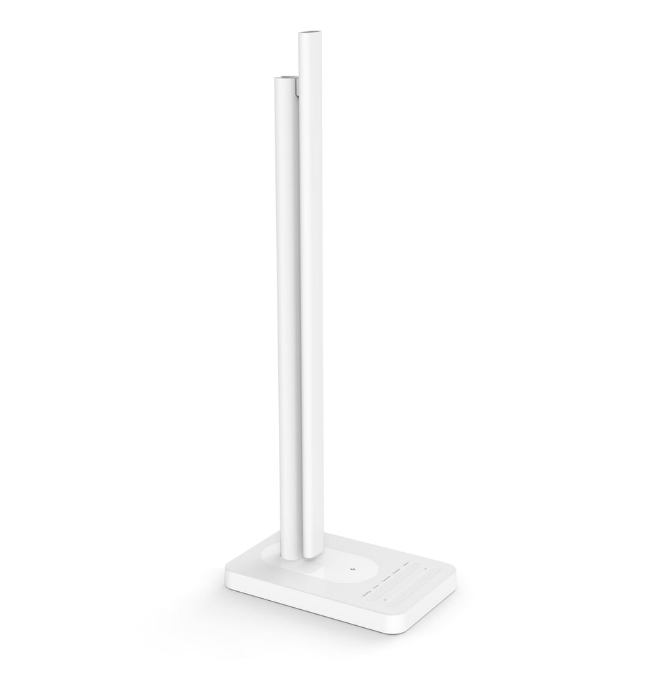 JELLYCORP- White Jelly  Lámpara Escritorio LED, con carga de móvil inalámbrica y USB (5V,1A), 4 modos, 4 niveles de brillo, brazo flexible
