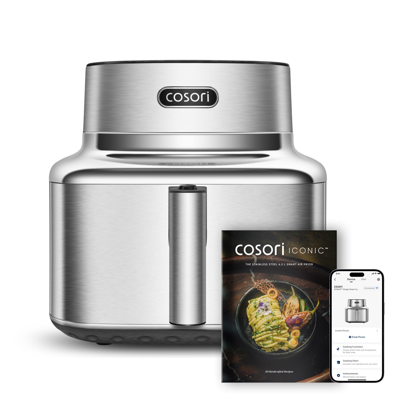 Cosori ICONIC Single Smart 6,2 L en acier inoxydable avec panier, sans PFAS