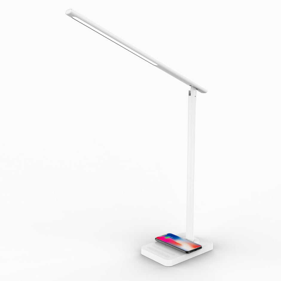 JELLYCORP- White Jelly  Lámpara Escritorio LED, con carga de móvil inalámbrica y USB (5V,1A), 4 modos, 4 niveles de brillo, brazo flexible