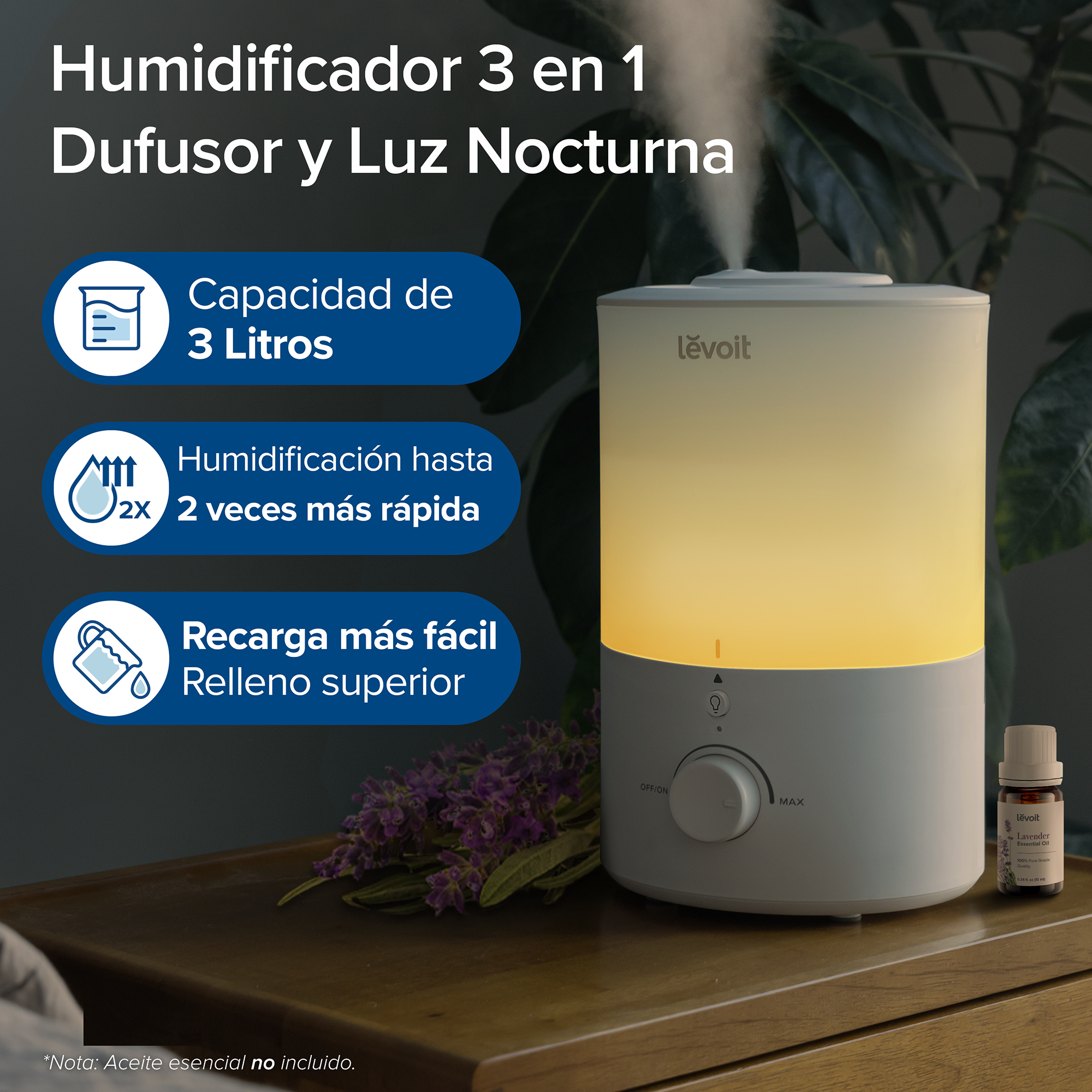 LEVOIT - Humidificador de aire Dual 150 Ultrasonic Cool Mist