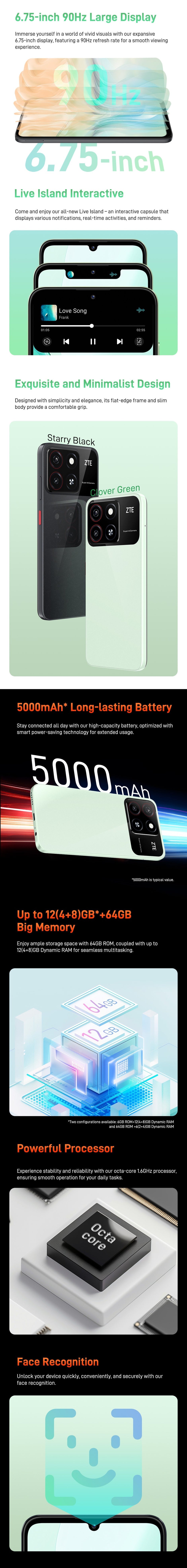 ZTE Blade A35 4+64 Go (4G), écran 6,75