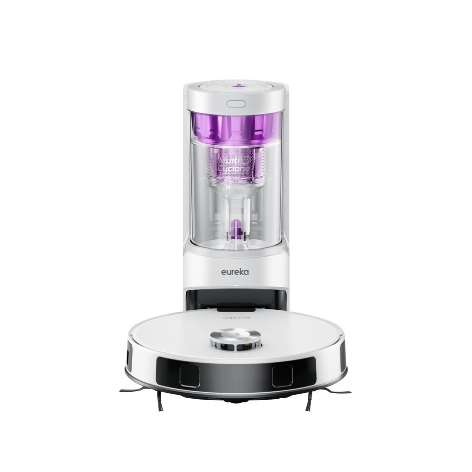 Aspirateur robot Eureka E20 Plus, 8 000 Pa, station de vidage automatique sans sac, fonction lavage des sols anti-emmêlement, 180 minutes d'autonomie, blanc