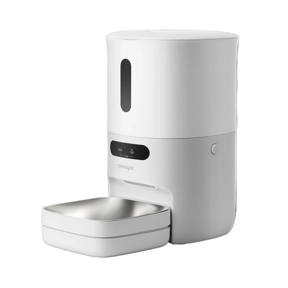 Distributeur automatique de nourriture pour chats Pawsync 3,6 L, Wi-Fi 2,4 GHz avec rapport diététique via application, sans BPA, bol en acier inoxydable 304, jusqu'à 10 repas, double bol pour nourrir chats et chiens.