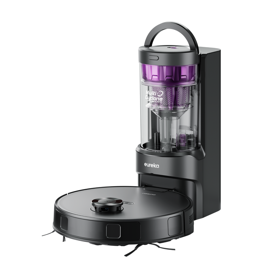 Eureka E20 Plus Robot Aspirador de 8000 Pa, Estación de Vaciado Automático sin Bolsa, Friegasuelos Antienredos, Autonomía de 180 Minutos,  Negro