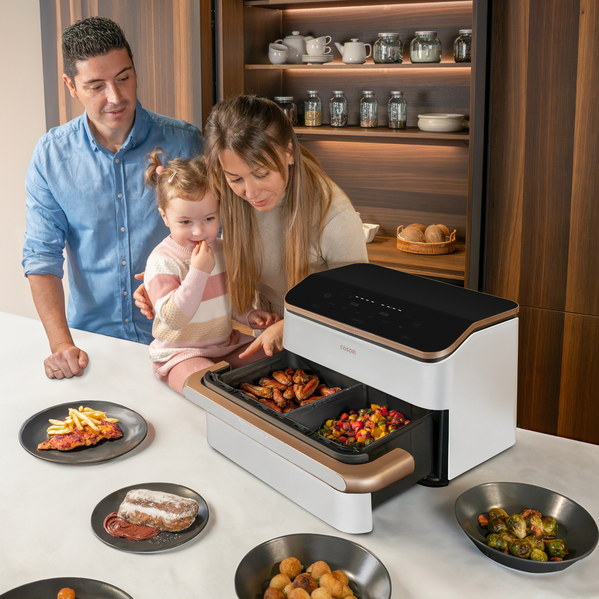 COSORI - Freidora de aire Dual Blaze Twinfry™ Chef Edition White con capacidad 10L