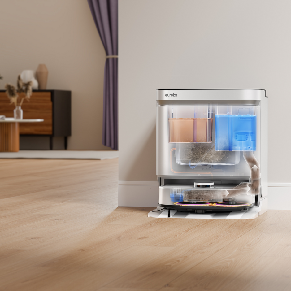 Eureka J15 Pro Ultra Robot Aspirador y Friegasuelos con Succión de 16.200Pa, Anti-Enredos y Lavado con Agua Caliente - Blanco