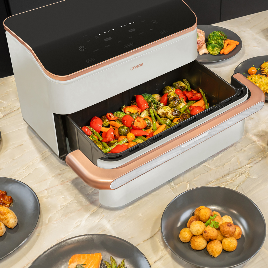 COSORI - Freidora de aire Dual Blaze Twinfry™ Chef Edition White con capacidad 10L
