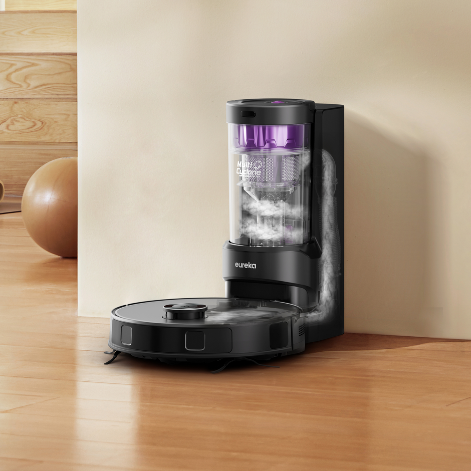 Eureka E20 Plus Robot Aspirador de 8000 Pa, Estación de Vaciado Automático sin Bolsa, Friegasuelos Antienredos, Autonomía de 180 Minutos,  Negro
