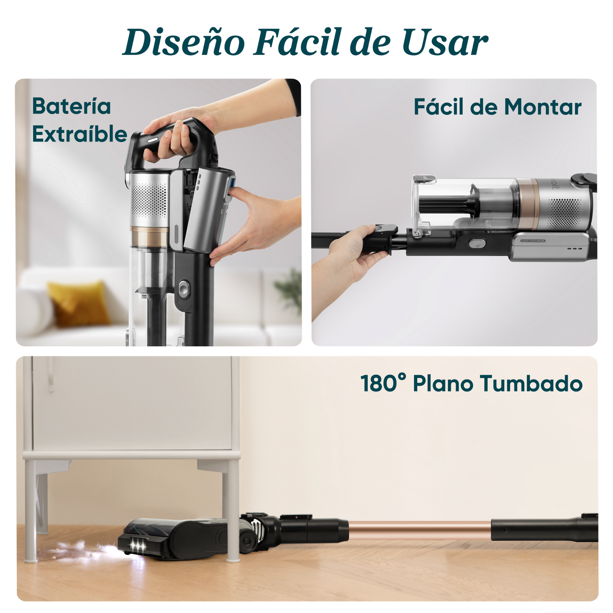 Aspirateur sans fil LEVOIT LVAC-300 Plus avec brosse anti-emmêlement, moteur de 240 W et tête flexible à 180°