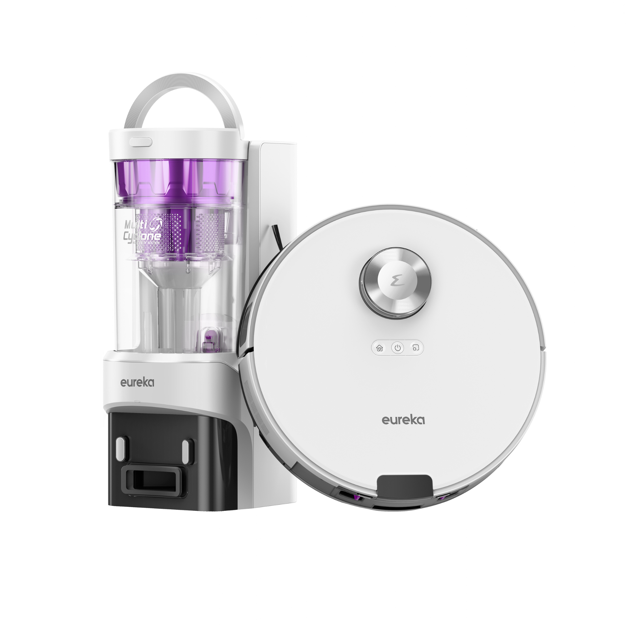 Aspirateur robot Eureka E20 Plus, 8 000 Pa, station de vidage automatique sans sac, fonction lavage des sols anti-emmêlement, 180 minutes d'autonomie, blanc