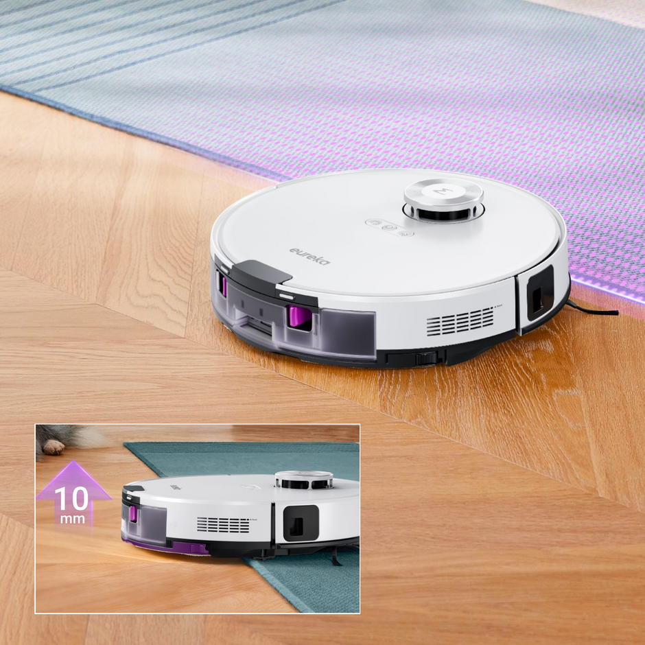 Aspirateur robot Eureka E20 Plus, 8 000 Pa, station de vidage automatique sans sac, fonction lavage des sols anti-emmêlement, 180 minutes d'autonomie, blanc