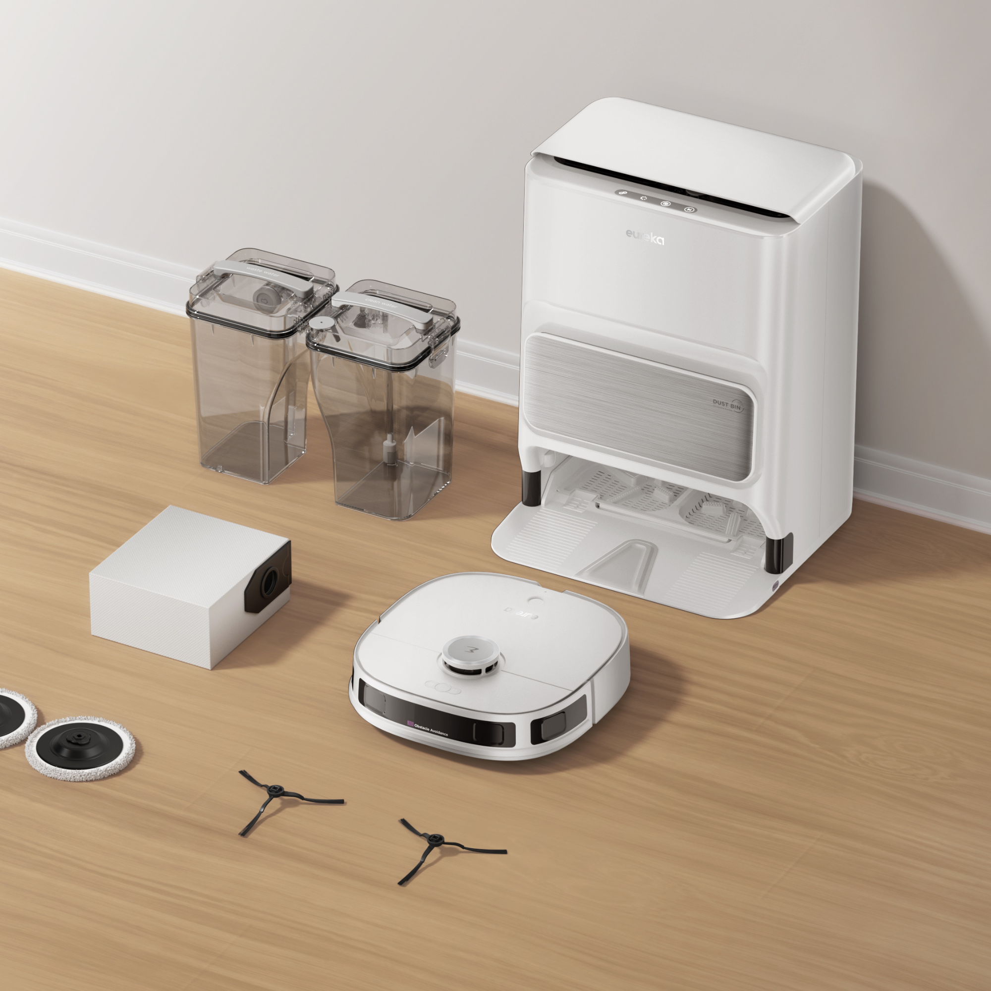 Aspirateur robot laveur Eureka J12 Ultra, station de vidage automatique, lavage et séchage, 5000 Pa, serpillère rotative, double navigation LiDAR, blanc