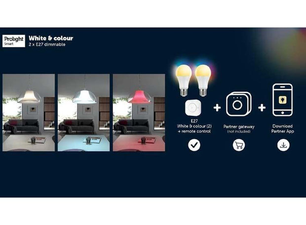 Prolight - 2x Bombillas LED inteligente Zigbee E27 RGB/Blanco Regulable con control remoto